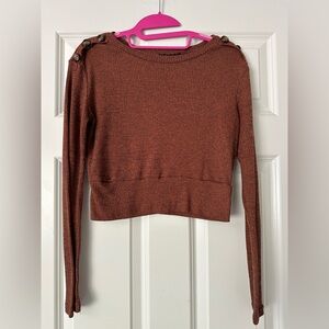 SHEIN Rust Long Sleeve Top with Button Detail